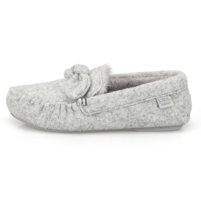 Isotoner® Ladies Brushed Marl Moccasin Slippers Grey  Extra Image 3
